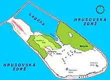 Map of Vtáčí ostrov ("Bird Island") on the Hrušovská zdrž