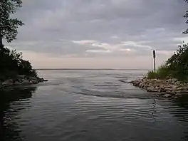 Aerial view of Otter Tail Lake at the Otter Tail River inlet