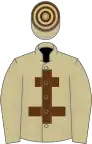 Beige, brown cross of lorraine, hooped cap