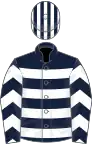 Dark blue and white hoops, white chevrons on sleeves, striped cap