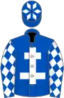 Royal blue, white cross of lorraine, white diamonds on sleeves, royal blue cap, white diamonds