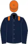 Dark blue, orange epaulets and cap