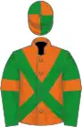 Orange, green cross-belts, green sleeves, orange armlets, quartered cap