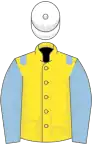 Yellow, light blue epaulets and sleeves, white cap