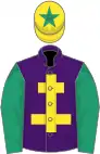 Purple, yellow cross of lorraine, emerald green sleeves, yellow cap, emerald green star