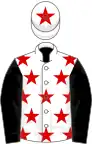 White, red stars, black sleeves, white cap, red star