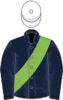 Dark blue, light green sash, white cap