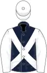 Dark Blue, White cross belts, sleeves and cap