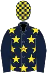 Dark blue, yellow stars, dark blue sleeves, check cap