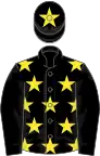 Black, yellow stars, black sleeves, yellow star on cap