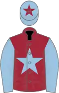 Maroon, light blue star and sleeves, light blue cap, maroon star