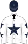 White, dark blue star and stars on sleeves, blue cap