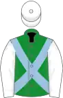 Green, light blue cross-belts, white sleeves and cap