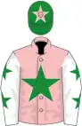 Pink, green star, white sleeves, green stars, green cap, pink star