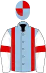 Light blue, red braces, white sleeves, red armlets, light blue and red quartered cap