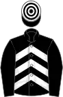 Black, white chevrons on body, hooped cap