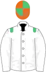 WHITE, emerald green epaulettes, orange and emerald green quartered cap