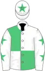 White and emerald green (quartered), white sleeves, emerald green stars, white cap, emerald green star