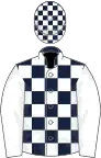 Dark blue and white check, white sleeves