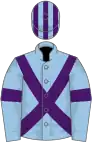 Light blue, purple cross belts and armlets, striped cap