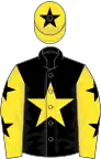 Black, yellow star, yellow sleeves, black stars, yellow cap, black star