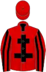 Red, black cross of lorraine, striped sleeves