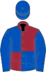 Maroon and royal blue (quartered), royal blue sleeves and cap