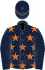 Dark blue, orange stars, dark blue sleeves and cap