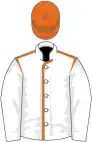 White, orange seams on body, orange cap