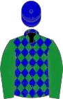 Green and blue diamonds, green sleeves, blue cap