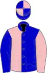 Blue and pink (halved), reversed sleeves, quartered cap