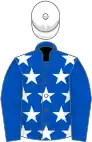 Royal blue, white stars on body, white cap