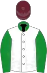 White, green sleeves and collar, claret cap