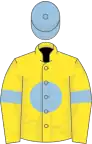 Yellow, light blue disc, armlets and cap