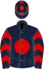 Dark blue, red disc, chevrons on sleeves and spots on cap