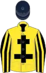 Yellow, black cross of lorraine, striped sleeves