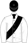 WHITE, black sash and cap