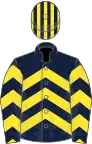 Dark blue, yellow chevrons, striped cap