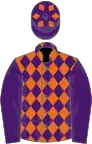 ORANGE and PURPLE DIAMONDS, purple sleeves, purple cap, orange diamonds