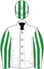 White, green and white striped sleeves, striped cap