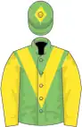 Light green, yellow chevron, yellow sleeves, light green cap, yellow diamond