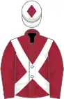 Maroon, white cross belts, white cap, maroon diamond