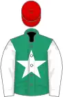 Emerald green, White star and sleeves, Red cap