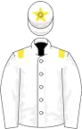 White, yellow epaulettes, yellow star on cap