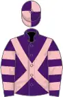 Purple, pink cross-belts, hooped sleeves, quartered cap