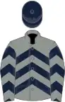 Grey, dark blue chevrons, dark blue cap