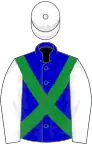 Blue, green cross-belts, white sleeves and cap