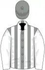 Grey and white stripes, white sleeves, grey cap