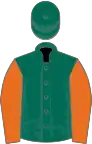 Dark green, orange sleeves