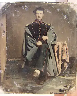 Regulation artillery musician's uniform with "birdcage" chest piping [identified soldier of Independent Battery 'B' (Artillery), Pennsylvania Volunteers, Private William P. Haberlin, who was killed in action on Dec. 16, 1864, at Nashville, Tennessee.]